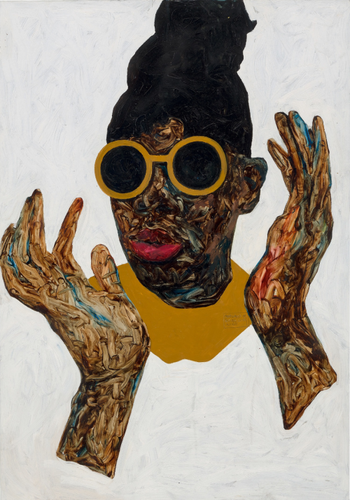 thunderstruck9: Amoako Boafo (Ghanaian, b. 1984), Golden Frames, 2018. Oil on paper, 100 x 70 cm.