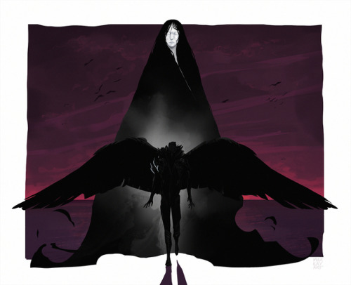 cr-fanart-project:brakken:the final wish[Image Description: A painting in dark hues of the Raven Que