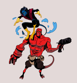 tohdaryl:  &lsquo;Hellboy and Nightcrawler - Demonic Paranormal Investigation Team&rsquo; Commissioned by T. Torres &copy; 2014. 