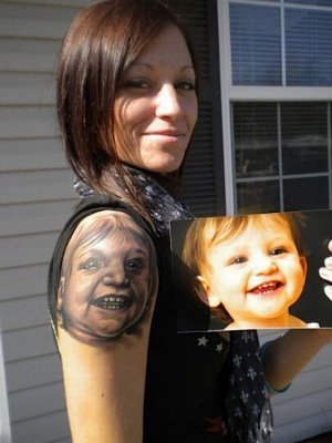 collegehumor:  Vote: Worst Baby Portrait Tattoo Hey, we’re not saying the baby’s ugly, we’re saying the tattoo artist is for subjecting the world to these little monsters.  Well, I will be the brave one and say the kids are fucking ugly as well.