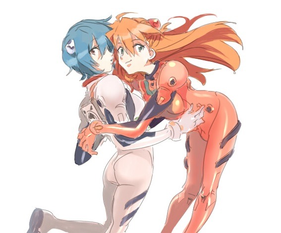 as-warm-as-choco:  Asuka Langley with her actual girlfriends Rei (レイ) and
