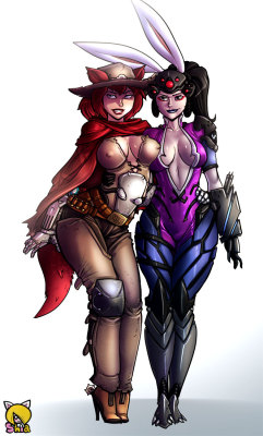 shia-art:  Here’s Vivian and Saya that are two OCs cosplaying as some Overwatch stuff! 