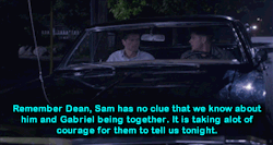 Sabriel-Otp:sam Needs To Tell Dean And Castiel Something, But While He And Gabriel