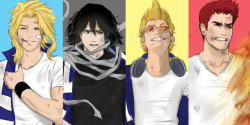 b-tandoodlez:  So I decided to draw more young!Pro-Heroes AU featuring Endeavor, Eraserhead and Present Mic! 8DMan i hope Hirokoshi will make spin-offs about their youthful high-school days someday lolololHope you guys enjoy!UPDATE: I ADD MORE YOUNG!PRO-H