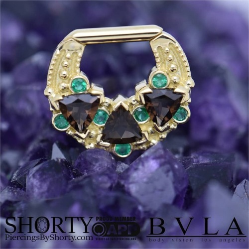 @bvla Bravo Clicker in 18k yellow gold with Smokey Quartz trillions and Genuine AA Emeralds also Syn