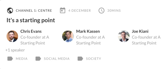 Websummit Schedule for A Starting Point Panel
