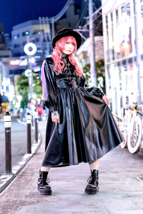 tokyo-fashion:Japanese tattoo model Nougami on Cat Street in Harajuku wearing a Jouetie faux leather