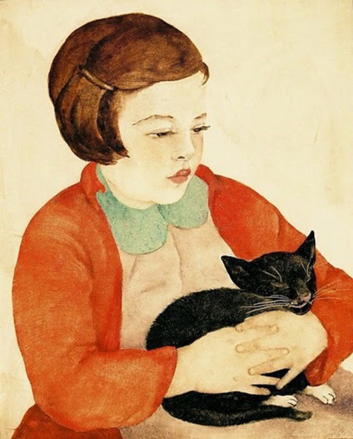 redlipstickresurrected:Hedda Oppenheim aka Hedo (German, 1900-??) - Fillette Au Chat (Girl With A Ca