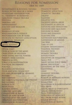 Phanintheafternoon:  List Of Reasons For Admission Into A Mental Asylum In 1864-1889