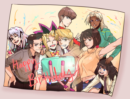 mewufeo:  I participated in the event to celebrate Yuugi Mutou’s birthday this year-June 4th! If you’d like to see other beautiful artworks, please visit here Characters are: Muto Yugi, Jyonouchi Katsuya(Joey Wheeler), Honda Hiroto(Tristan Taylor),