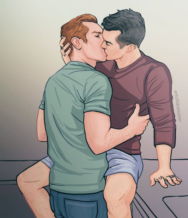 artofobsession:PSA: Gotta hoist your husband up on the counter and kiss him sometimes, these are the rules 🚨 Gallavich enjoying married life with some PDA 🙈