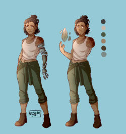 gibslythe:  Earthbender Design: She’s of both fire nation and earth kingdom descent. Lost her arm to an explosion. Works as a mechanic. Bends metal as a tool to be used as a prosthetic/weapon. 