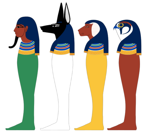 ancient-egypts-secrets: The four sons of Horus (from left on the upper picture): Imsety, D
