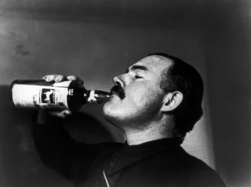 Ernest Hemingway, prior to the Battle of Teruel during the Spanish Civil War, 1937. Silver gelatin b