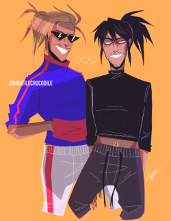 hostilecrocodile:Finally drew Aizawa &amp; Mic together again! I don’t know what I was going for with their outfits haha. ⚡️⚡️⚡️