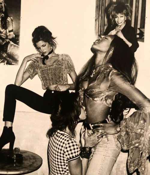Naomi Campbell, Kara Young, and Stephanie Seymour at Café Tabac in 1991. Photographed by Sante D'Ora