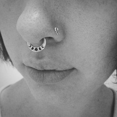 Moon phase septum ring + venus symbol nose stud