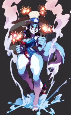 maiz-ken:  Forth of July shark girl   (aka sharky sam)  collab  w/ kollerss who done the sketch and lines/colours by me! ;b 