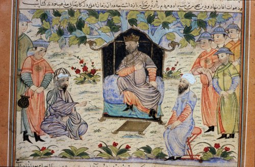 Images of enthroned kings from Rashid al-Din’s Compendium of Chronicles, early fourteenth cent