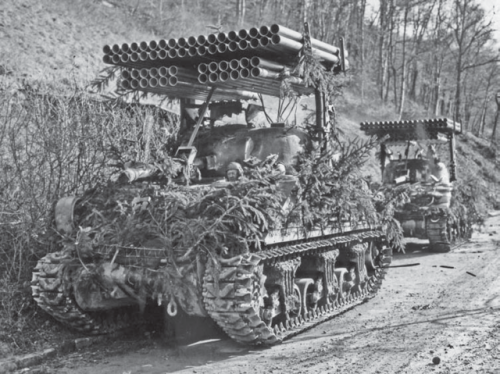 enrique262: Sherman tanks equipped with the T34 Calliope multiple rocket launcher system. 