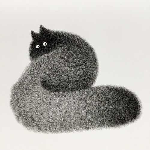 escapekit:   The Furry Thing seriesMalaysian artist Kamwei Fong is the creator of The Furry Thing series: a collection of adorable fluffy black cat ink drawings.