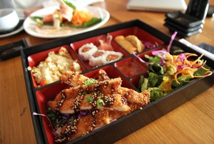 in-my-mouth:  Vegetable Gyoza with Sesame Soy Dipping Sauce (In Bento Box) 