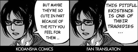 momtaku:  For my SnK readthrough, I read the Kodansha version, but I use the scanalation