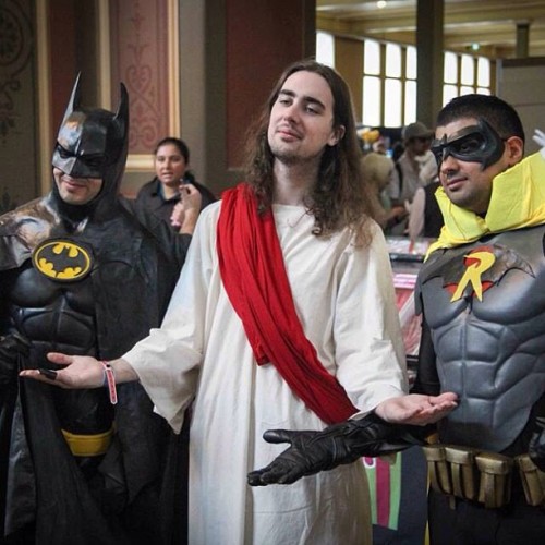 Batman, Jesus and Robin. Seems legit. #ozcomiccon #occmelbourne