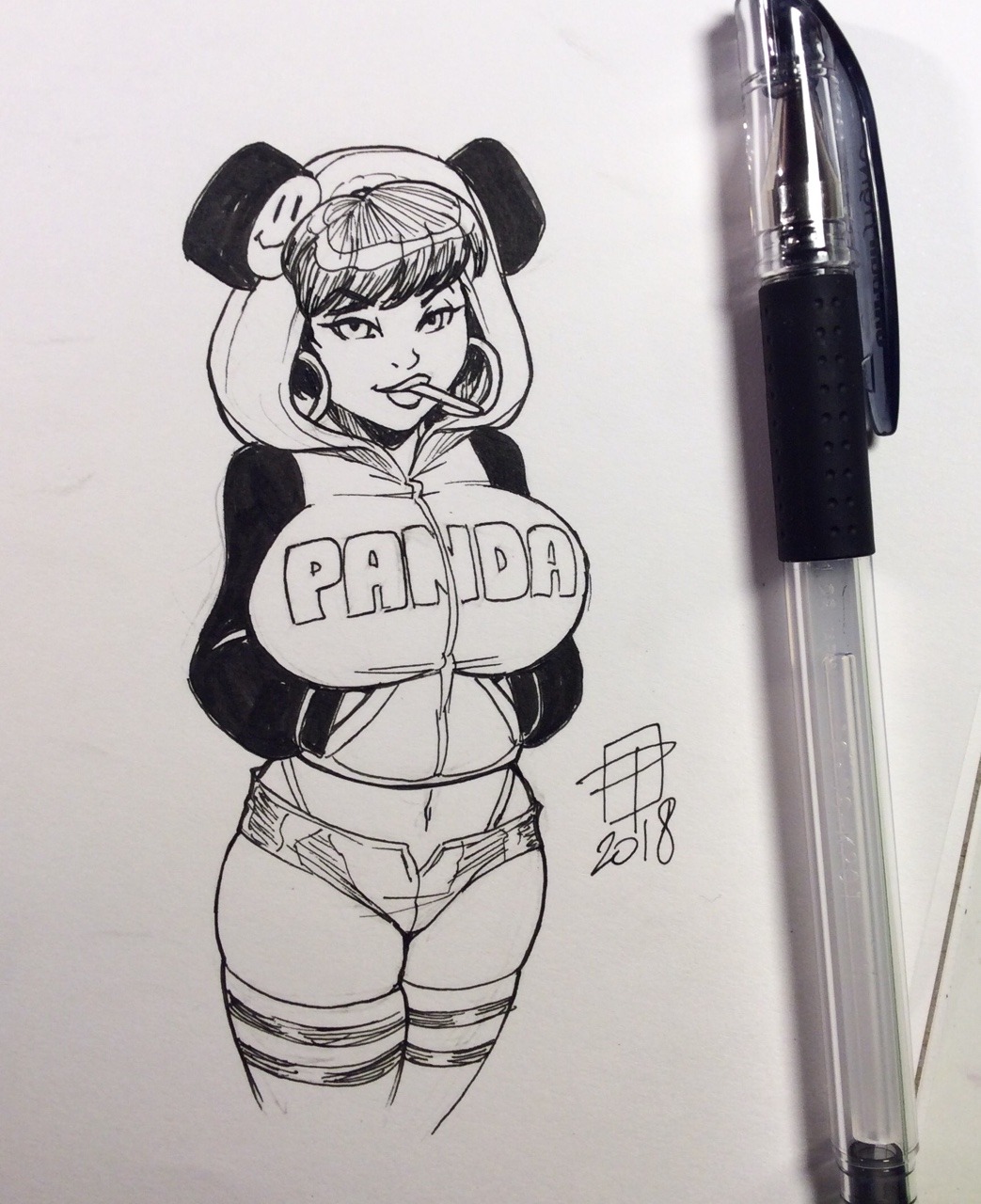 callmepo: I’m a PANDA!  Tiny doodle of Panda Delgado wearing a panda hoodie. 