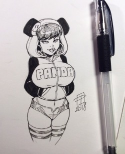 callmepo: I’m a PANDA!  Tiny doodle of Panda Delgado wearing a panda hoodie.  KO-FI / TWITTER  ;9