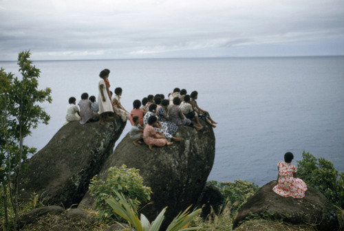 Village women chant songs to entice turtles to shore, Namuana, Kandavu, Fiji Islands, by Luis Marden