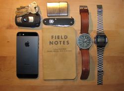 edc-systems:  Field Notes Aristo Automatic Watch Casio Illuminator Watch iPhone 5  Victorinox Officier Suisse Black BMW &amp; Random Keys Zippo Lighter    conradl submitted:   