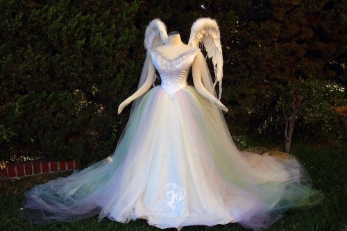 Angelic Rainbow bridal gown and wings by Firefly Path