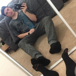 spiritpawz:  Took this today before having to leave for schools and work. I bet you boys would love to be at my feet. Also, those socks I just stunk up were just sold, so I’m going to be working on these black ones now. 😏 if you boys can’t help
