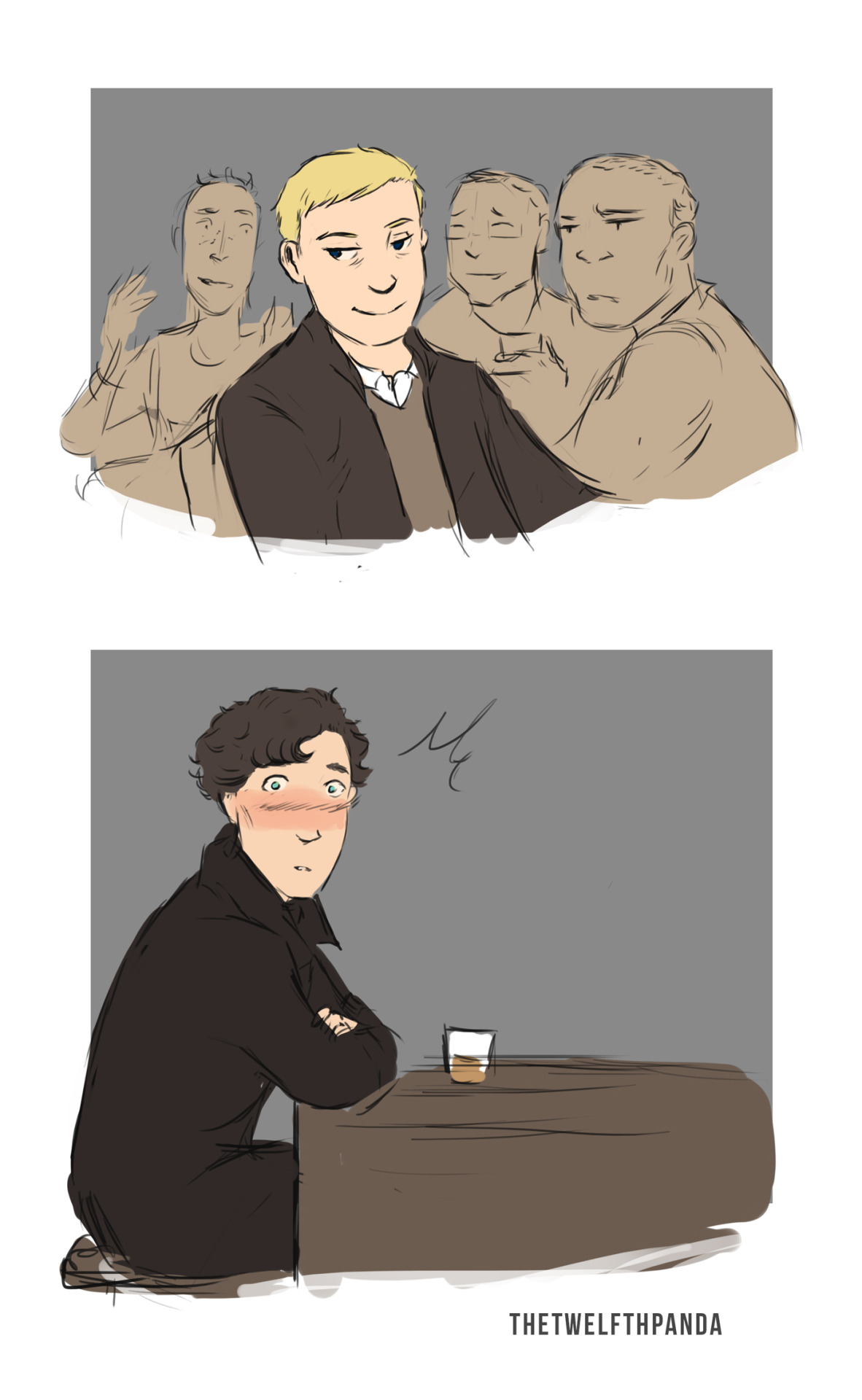 in agony, in love, in worry — thetwelfthpanda: John and Sherlock meeting at  a...