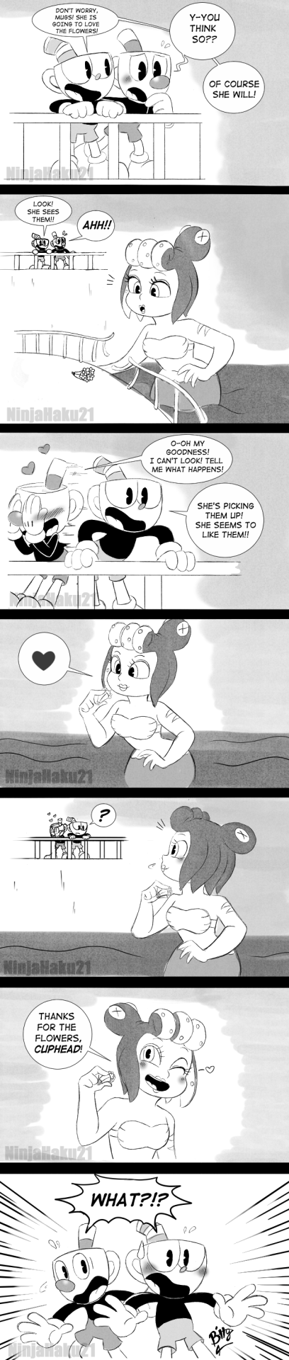 ninjahaku21art:A cuphead and Mugman comic featuring Cala Maria! My sister and I