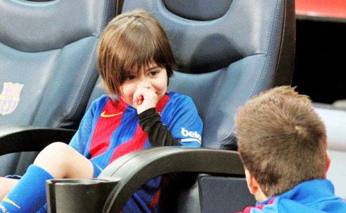 sashapique:Gerard Pique with his son Milan Pique before La Liga match between FC Barcelona and CA Os