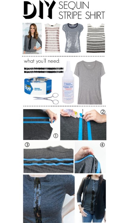 Do It Yourself: Sequin Stripe T-Shirt by polyvore-editorial featuring j. crew tees ❤ liked on Polyvo