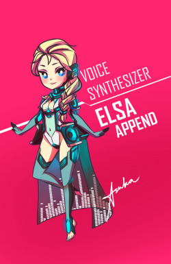 starmageasuka:Meet Elsa V2.0 -Append-, from my Cyber Jelsa AU! XD Decided to bundle her with her V1.0 for easier posting. CHANGES: I gave her a leotard and thigh-high stockings. The digital audio levels are now displayed on the cape attached to her hip