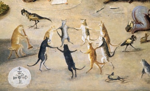 hellonheelz93:Cats dance to a Satanic tune in a detail from “The Witches Cove”, a 16th c
