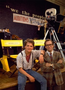 The-Point-Of-Sanity:  Michael J. Fox And Huey Lewis On The Set Of Back To The Future
