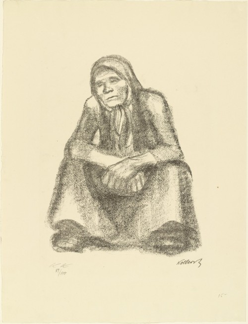 Frontal Crouching Woman with Crossed Hands (Hockende Frau von vorne mit übereinander gelegten H