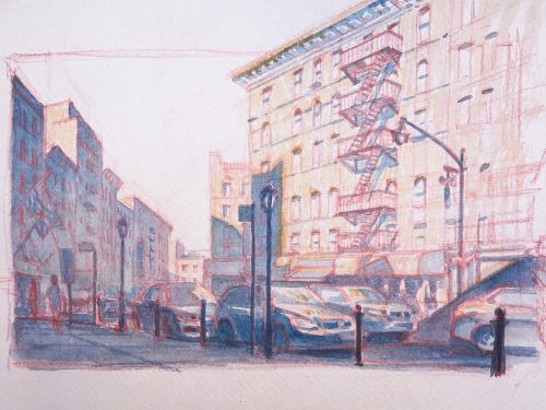 Chinatown, NYC. #colerasepencil #watercolor #urbansketching #drawing #sketching (at Peking Duck Hous