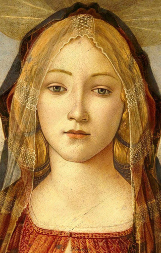 artist-botticelli:The Virgin  from The Virgin and Child with Saint John and an Angel, 1490, Sandro Botticelli