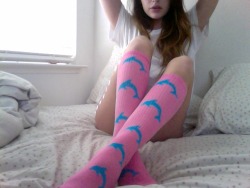 lilkiatty:  got these socks mainly just because of the colors and dolphins but also it’s cool that they are OF lol    I have these