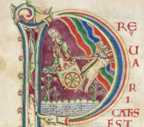 eadfrith: The Rochester Bible - folio 154v Historiated initial ‘P’(raevaricatus est) of 