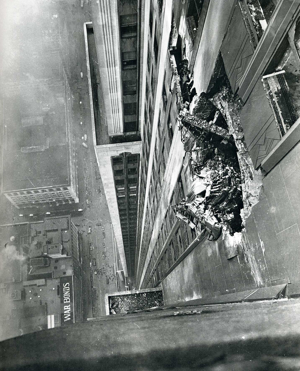 Empire State Building after a B-25 crashed into it, July 1945.