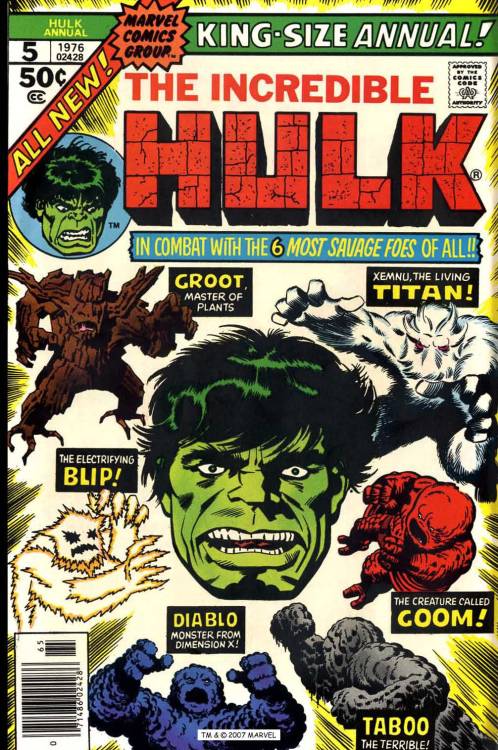 comicbookcovers:
“The Incredible Hulk Annual #5, October 1976, cover by Jack Kirby, John Romita, and Jack Abel
”