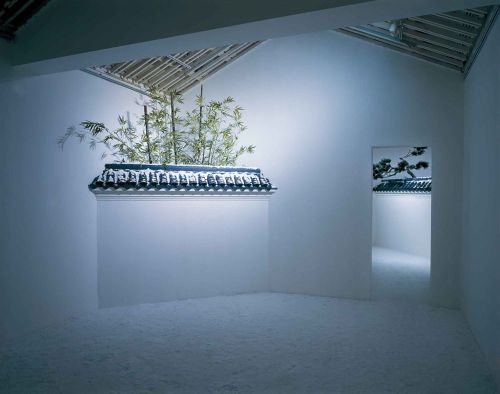 orientallyyours: Installations by Ma Jun 马军 of bamboo and pine and plum trees, using fake bamboo, fa