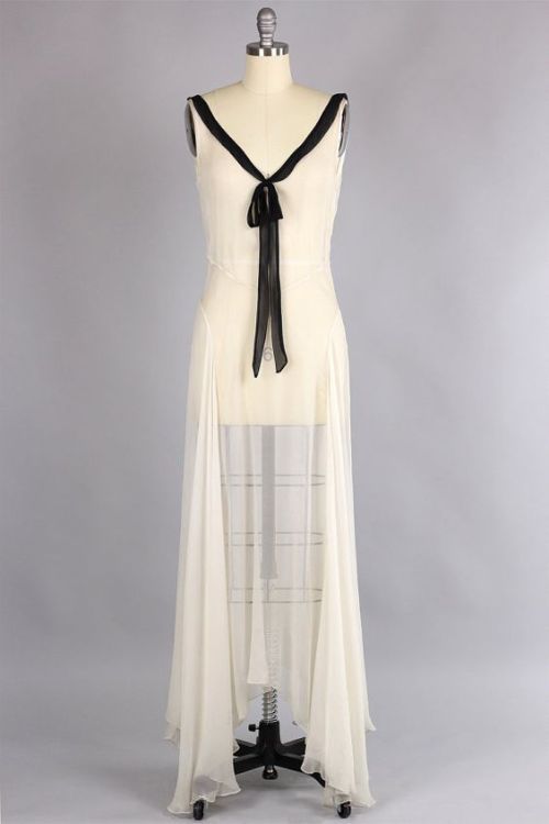 Chiffon bias cut gown, 1930s.